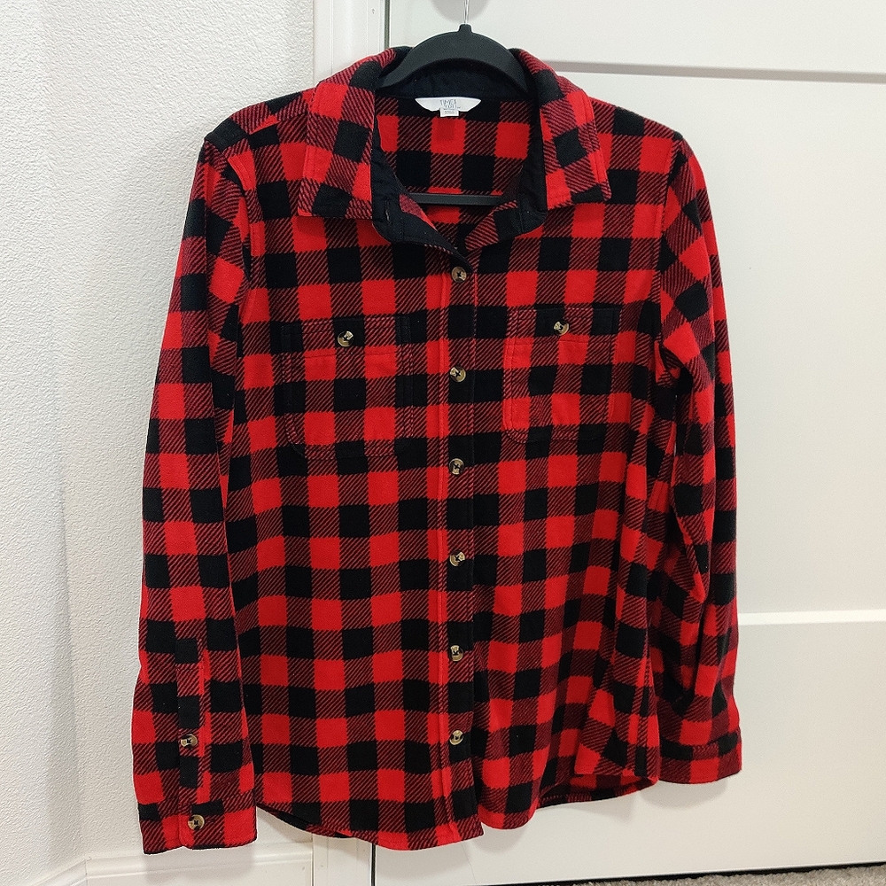 Buffalo Plaid Fleece Button Down Top